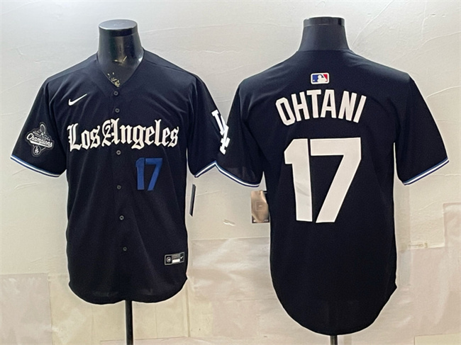 Men's Los Angeles Dodgers #17 Shohei Ohtani Black 2025 World Series Champions Patch 'Gothic Edition' Vapor Premier Limited Stitched Baseball Jersey Men's Los Angeles Dodgers #17 Shohei Ohtani Black 2025 World Series Champions Patch 'Gothic Edition' Vapor Premier Limited Stitched Baseball Jersey